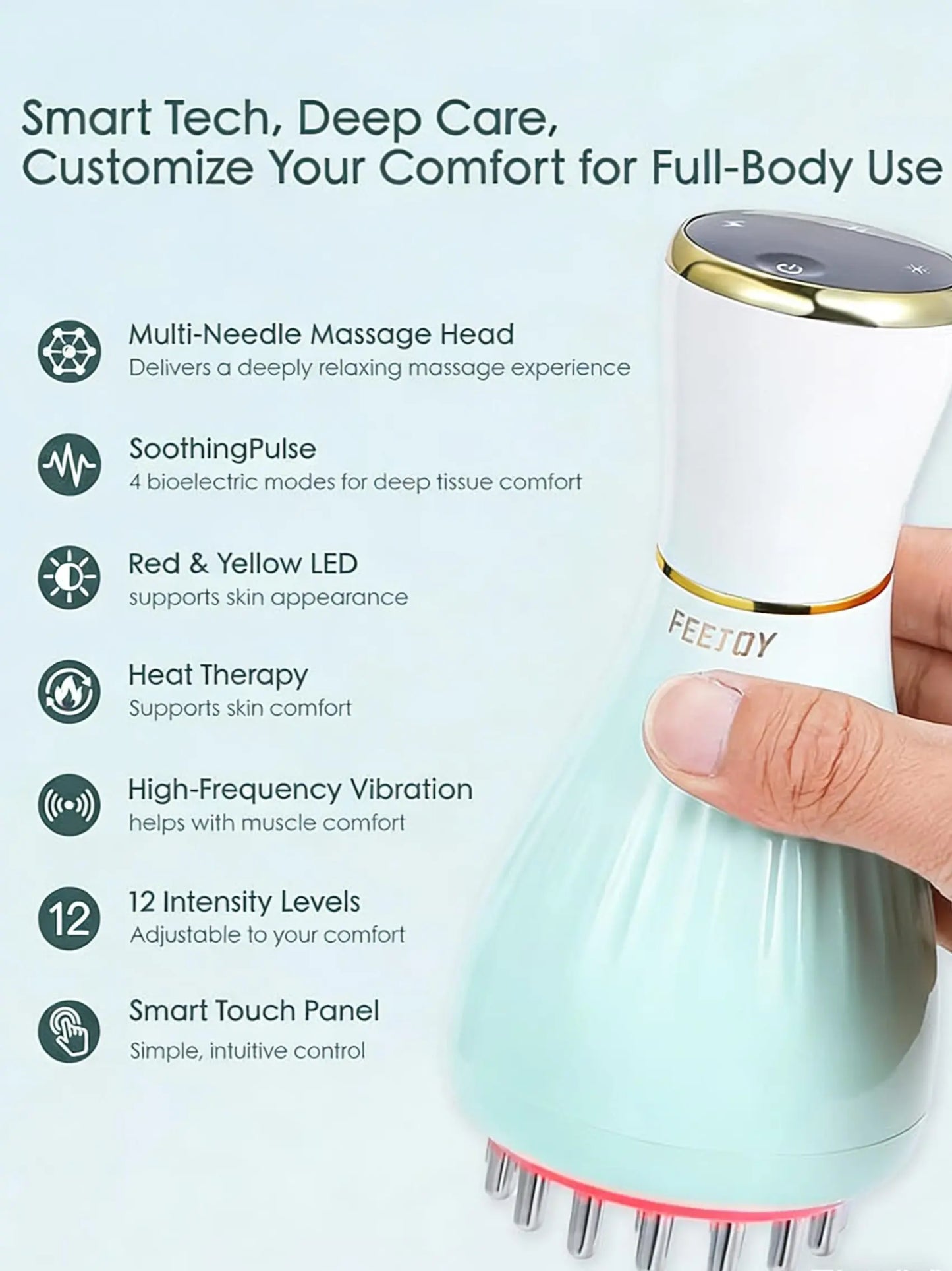 FEEJOY Handheld Meridian Massager with Red Light Heat Vibration Therapy Tool 4 Modes 12 Levels Adjustable Intensity,Multi-Mode Relaxing Tool for Self-Care,Summervibes, Portable Muscle Relief for Shoulder Back Leg Waist #Summerwins #Dealsforyoudays