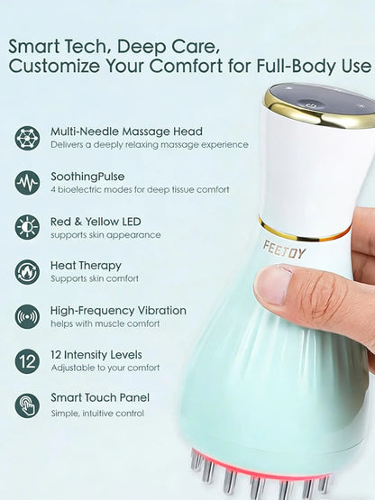 FEEJOY Handheld Meridian Massager with Red Light Heat Vibration Therapy Tool 4 Modes 12 Levels Adjustable Intensity,Multi-Mode Relaxing Tool for Self-Care,Summervibes, Portable Muscle Relief for Shoulder Back Leg Waist #Summerwins #Dealsforyoudays